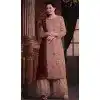 Butterfly Net Embroidered Pakistani Style Plus Size Palazzo Suit In Peach - 10099192359