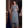 Butterfly Net Embroidered Pakistani Style Plus Size Palazzo Suit In Sky Blue - 10099192360