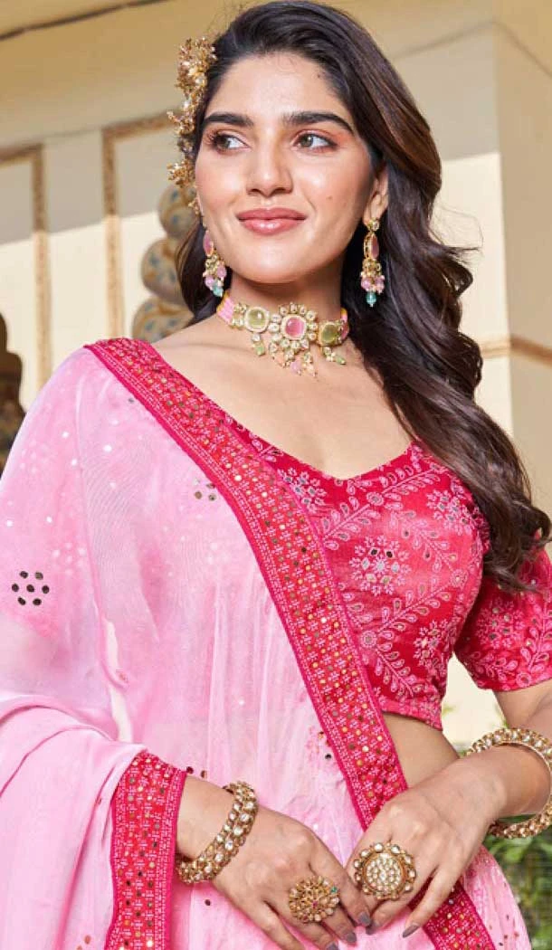 Pink Soft Organza Sequins Work Designer Wear Lehenga Choli - 10109192396
