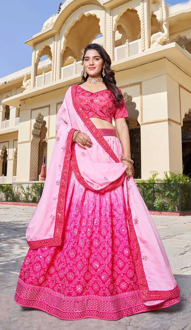 Pink Soft Organza Sequins Work Designer Wear Lehenga Choli - 10109192396