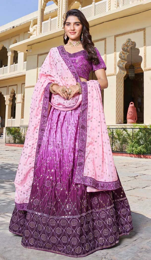 Purple Soft Organza Sequins Work Designer Wear Lehenga Choli - 10109192398