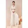 Real Silk Embroidered Indo Western Style Palazzo Suit In White - 10110192402