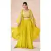 Real Silk Embroidered Indo Western Style Palazzo Suit In Yellow - 10110192403