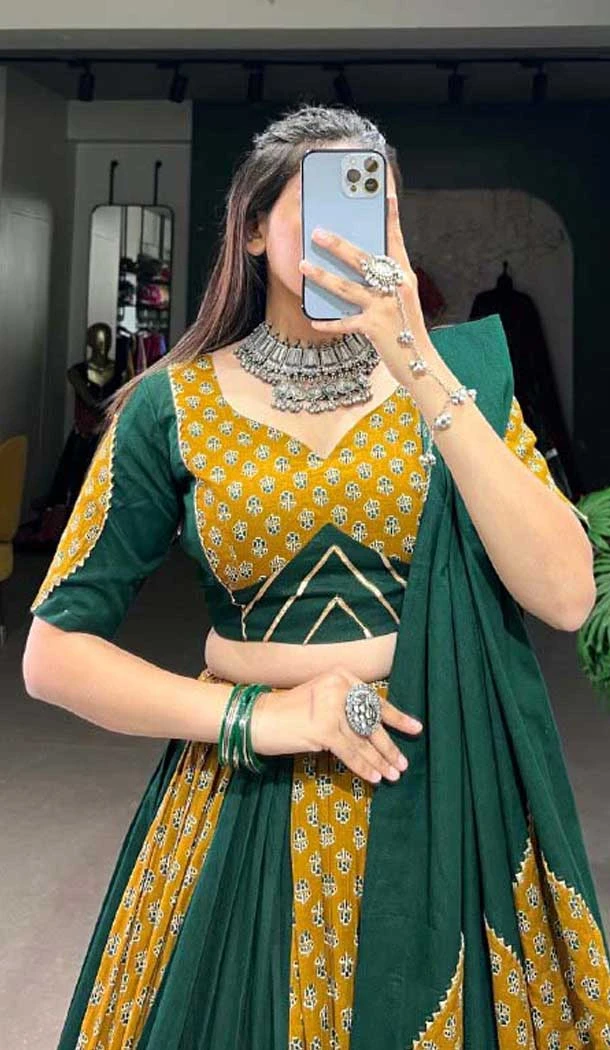 Multi Color Pure Cotton Gota Patti Work Navratri Wear Lehenga Choli - 10097192339