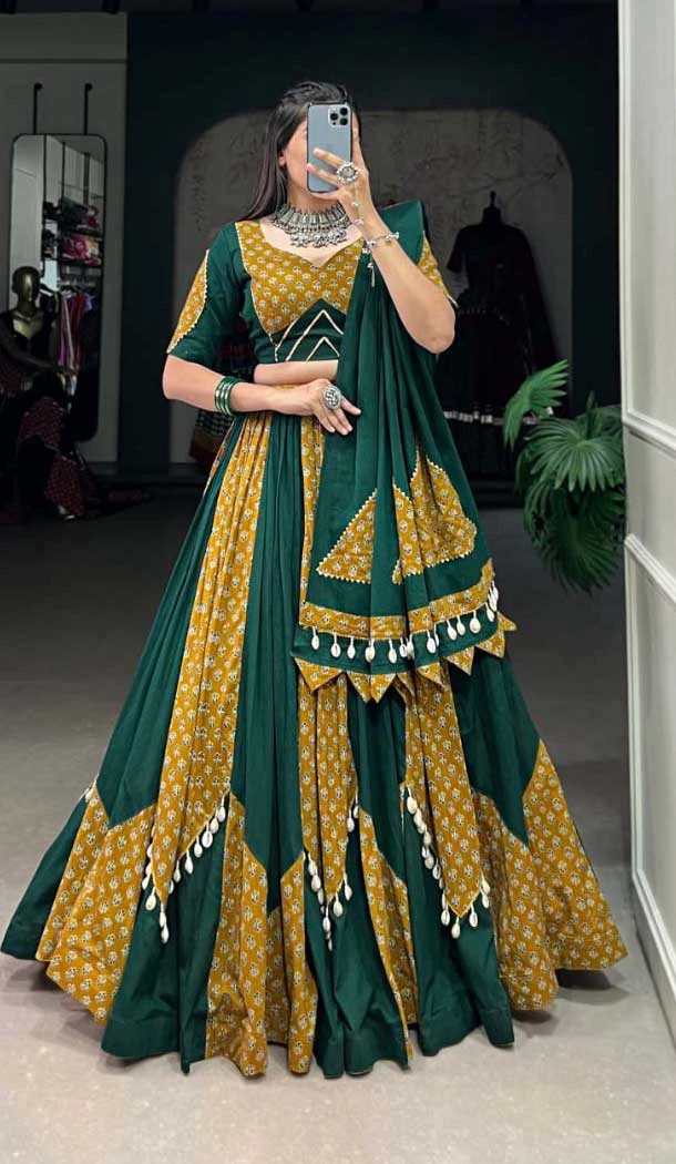 Multi Color Pure Cotton Gota Patti Work Navratri Wear Lehenga Choli - 10097192339