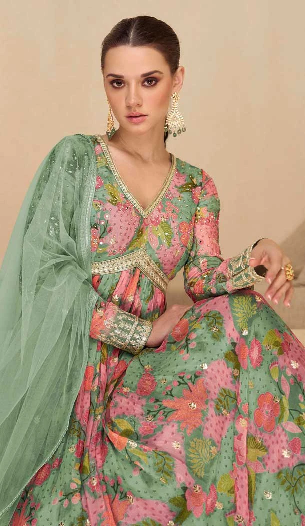 Multi Color Georgette Embroidered Party Wear Readymade Gown - 10111192405