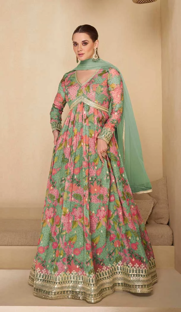 Multi Color Georgette Embroidered Party Wear Readymade Gown - 10111192405