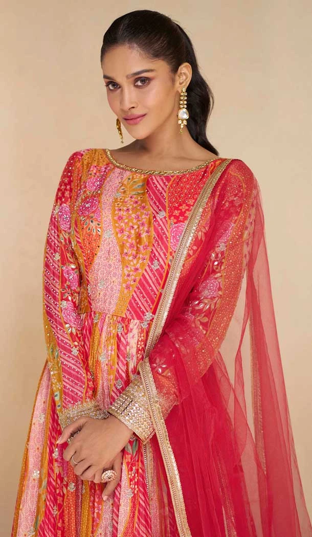 Georgette Multi Color Embroidered Party Wear Readymade Gown - 10111192406