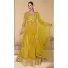 Georgette Embroidered Party Wear Readymade Plus Size Gown In Yellow - 10111192407