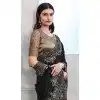 Walnut Art Silk Sequins Work Party Wear Plus Size Saree In Black - 10114192416
