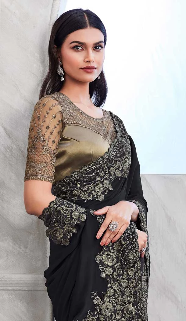 Walnut Art Silk Sequins Work Party Wear Saree In Black - 10114192416 Walnut Art Silk Sequins Work Party Wear Saree In Black - 10114192416