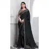 Walnut Art Silk Sequins Work Party Wear Plus Size Saree In Black - 10114192416