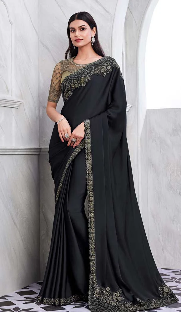 Walnut Art Silk Sequins Work Party Wear Saree In Black - 10114192416 Walnut Art Silk Sequins Work Party Wear Saree In Black - 10114192416
