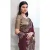 Walnut Art Silk Sequins Work Party Wear Plus Size Saree In Wine - 10114192417