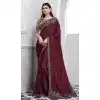 Walnut Art Silk Sequins Work Party Wear Plus Size Saree In Wine - 10114192417