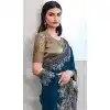 Walnut Art Silk Sequins Work Party Wear Plus Size Saree In Navy Blue - 10114192418