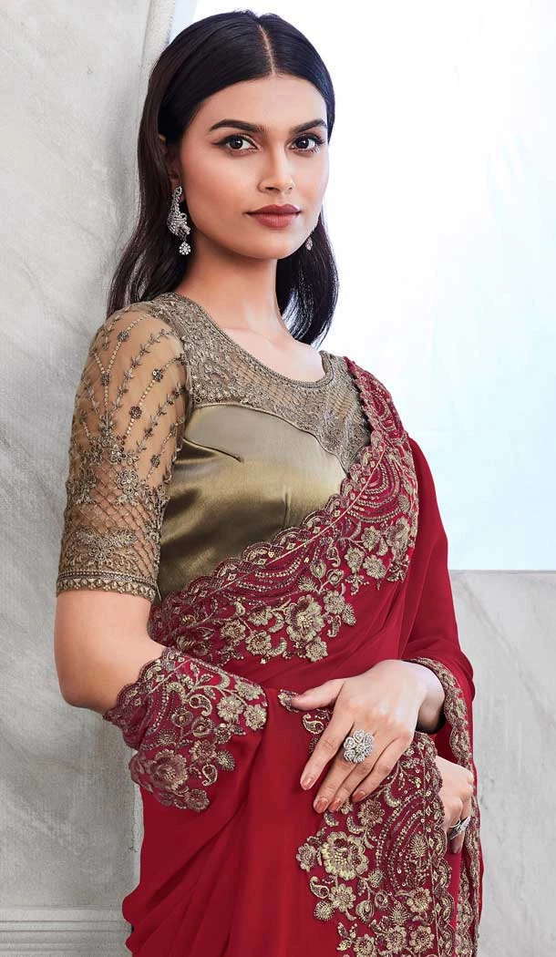 Walnut Art Silk Sequins Work Party Wear Saree In Maroon - 10114192419 Walnut Art Silk Sequins Work Party Wear Saree In Maroon - 10114192419