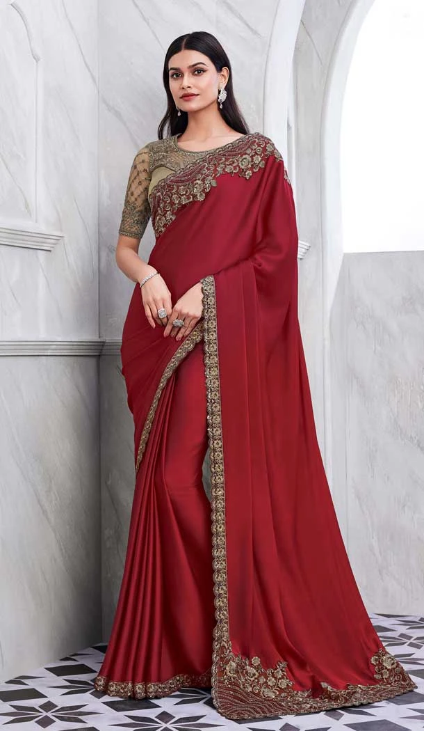 Walnut Art Silk Sequins Work Party Wear Saree In Maroon - 10114192419 Walnut Art Silk Sequins Work Party Wear Saree In Maroon - 10114192419