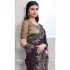 Walnut Art Silk Sequins Work Party Wear Plus Size Saree In Purple - 10114192420