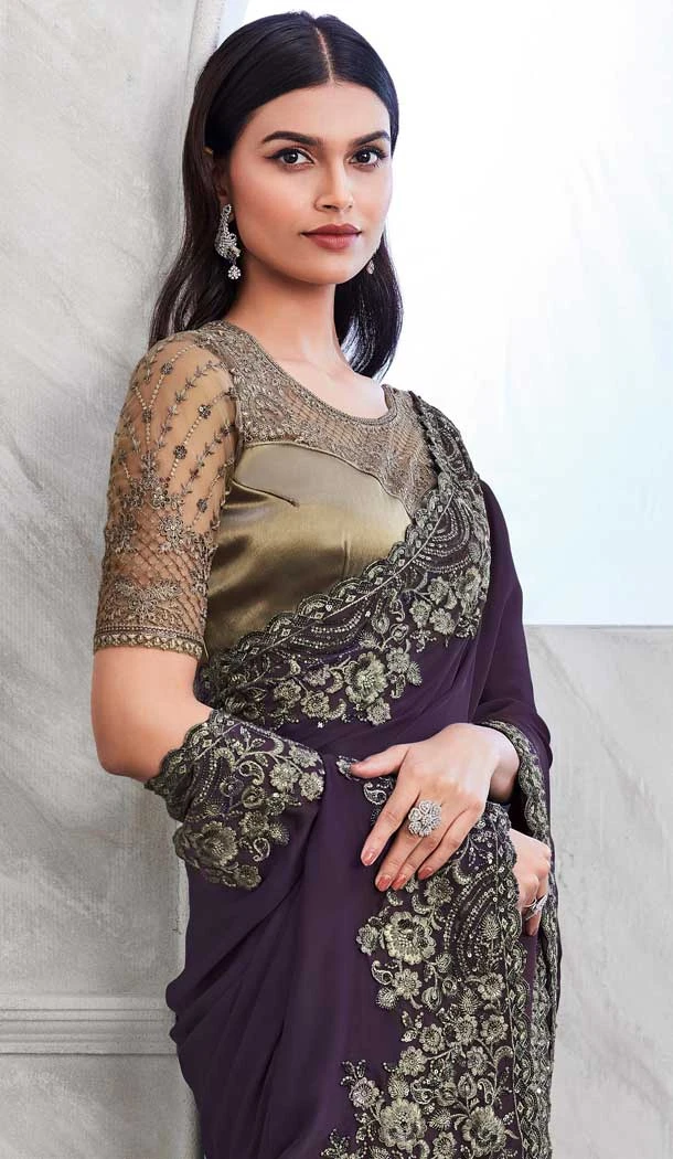 Walnut Art Silk Sequins Work Party Wear Saree In Purple - 10114192420 Walnut Art Silk Sequins Work Party Wear Saree In Purple - 10114192420