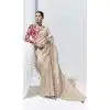 Cream Glass Tissue Organza Embroidered Traditional Wear Plus Size Saree - 10115192421