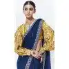 Navy Blue Glass Tissue Organza Embroidered Traditional Wear Plus Size Saree - 10115192422