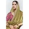 Golden Yellow Glass Tissue Organza Embroidered Traditional Wear Plus Size Saree - 10115192424