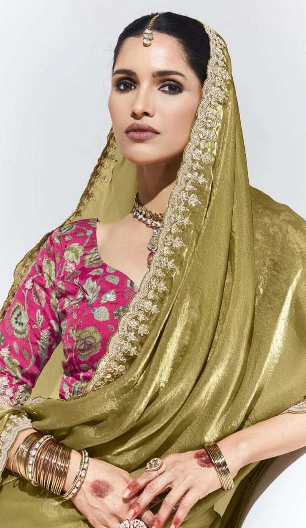 Golden Yellow Glass Tissue Organza Embroidered Traditional Wear Saree - 10115192424 Golden Yellow Glass Tissue Organza Embroidered Traditional Wear Saree - 10115192424