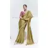Golden Yellow Glass Tissue Organza Embroidered Traditional Wear Plus Size Saree - 10115192424