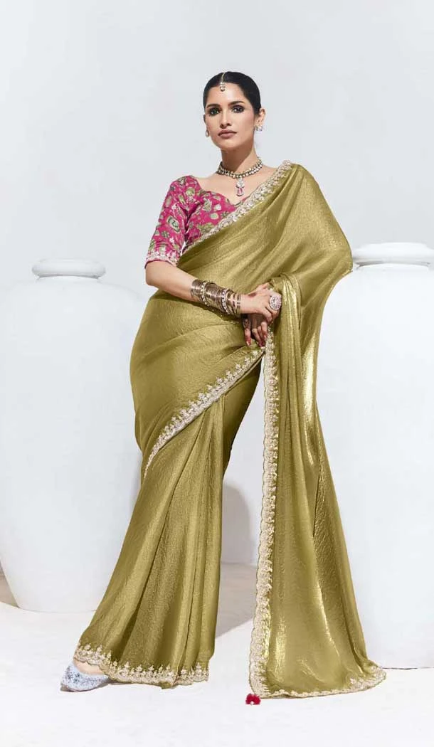 Golden Yellow Glass Tissue Organza Embroidered Traditional Wear Saree - 10115192424 Golden Yellow Glass Tissue Organza Embroidered Traditional Wear Saree - 10115192424