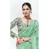 Sea Green Glass Tissue Organza Embroidered Traditional Wear Plus Size Saree - 10115192425