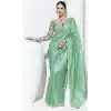 Sea Green Glass Tissue Organza Embroidered Traditional Wear Plus Size Saree - 10115192425
