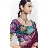 Wine Glass Tissue Organza Embroidered Traditional Wear Plus Size Saree - 10115192426
