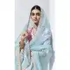 Sky Blue Glass Tissue Organza Embroidered Traditional Wear Plus Size Saree - 10115192427