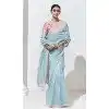 Sky Blue Glass Tissue Organza Embroidered Traditional Wear Plus Size Saree - 10115192427
