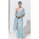 Sky Blue Glass Tissue Organza Embroidered Traditional Wear Saree - 10115192427