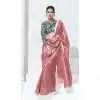 Pink Glass Tissue Organza Embroidered Traditional Wear Plus Size Saree - 10115192429