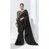 Black Glass Tissue Organza Embroidered Traditional Wear Plus Size Saree - 10115192430