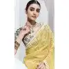 Light Yellow Glass Tissue Organza Embroidered Traditional Wear Plus Size Saree - 10115192431