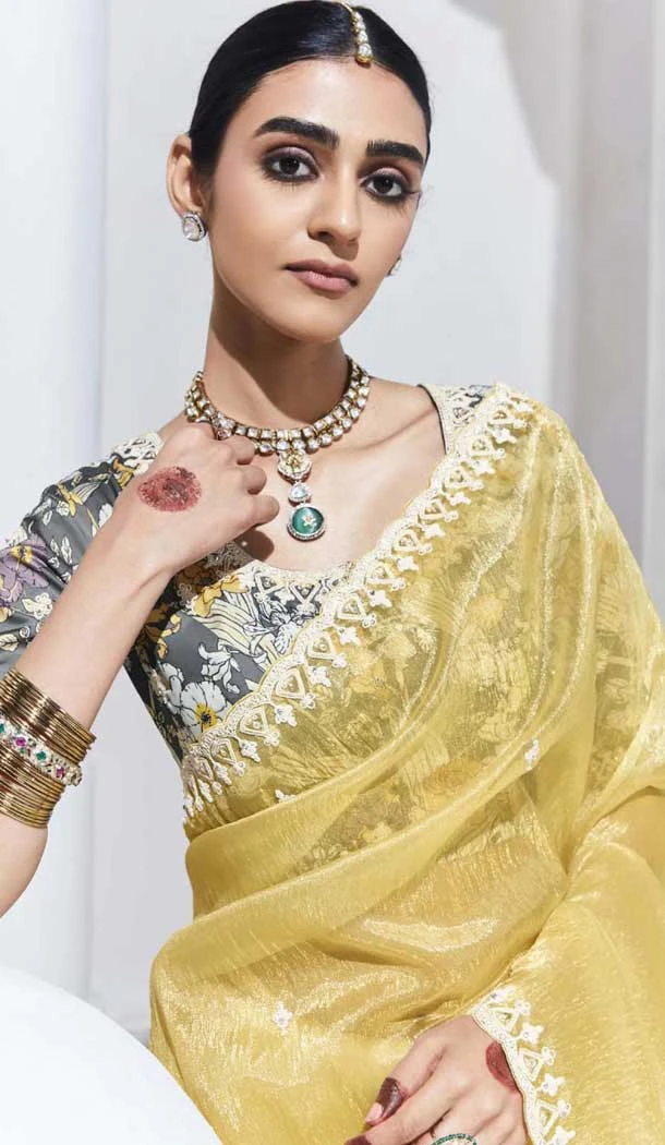 Light Yellow Glass Tissue Organza Embroidered Traditional Wear Saree - 10115192431 Light Yellow Glass Tissue Organza Embroidered Traditional Wear Saree - 10115192431