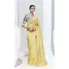 Light Yellow Glass Tissue Organza Embroidered Traditional Wear Plus Size Saree - 10115192431