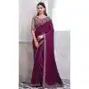 Chiffon Silk Resham Work Party Wear Plus Size Saree In Wine - 10116192432