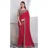 Chiffon Silk Resham Work Party Wear Plus Size Saree In Rani Pink - 10116192434