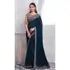 Chiffon Silk Resham Work Party Wear Plus Size Saree In Teal Blue - 10116192435