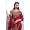 Chiffon Silk Resham Work Party Wear Plus Size Saree In Red - 10116192436