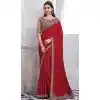 Chiffon Silk Resham Work Party Wear Plus Size Saree In Red - 10116192436