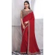 Chiffon Silk Resham Work Function Wear Saree In Red - 10116192436