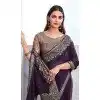 Chiffon Silk Resham Work Party Wear Plus Size Saree In Purple - 10116192437