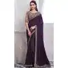 Chiffon Silk Resham Work Party Wear Plus Size Saree In Purple - 10116192437