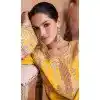 Yellow Chinon Zari Work Pakistani Style Plus Size Palazzo Salwar Suit - 10120192448